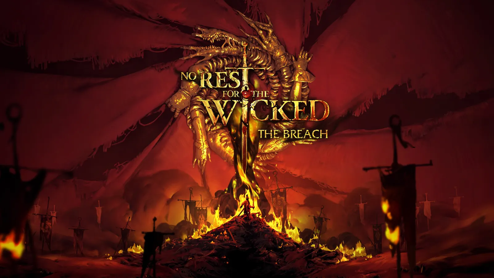 Official No Rest for the Wicked The Breach key art in red and gold